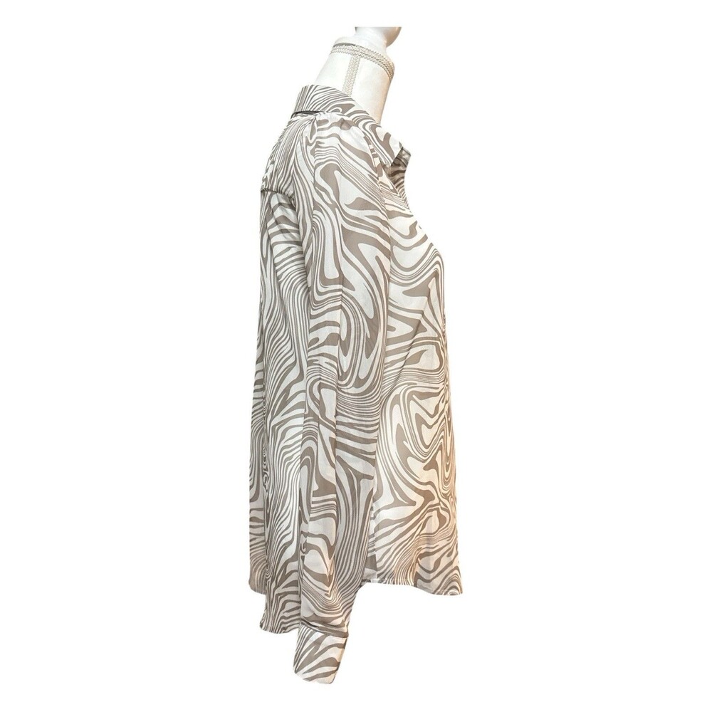 Princess Polly Abstract Swirl Button Up Blouse Taupe Sheer Y2K Office Chic US 4 - Picture 3 of 7